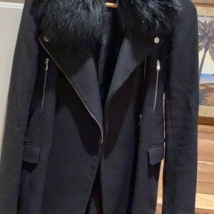 Zara Black Trench Coat with Faux Fur Collar